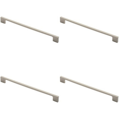 4x Slim D Shape Pull Handle 290 x 9mm 256mm Fixing Centres Satin Nickel