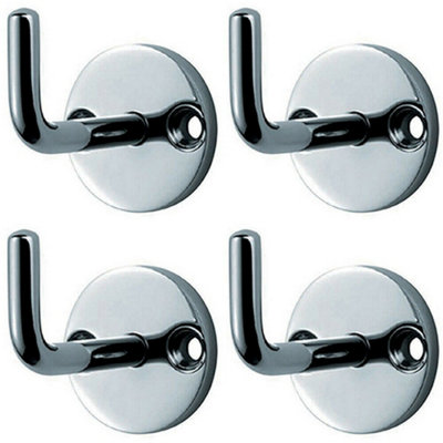 4x Slimline Coat Hook on Round Rose 45mm Projection Bright Stainless Steel