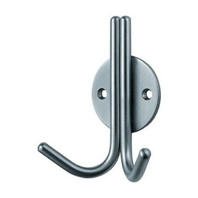 4x Slimline Double Coat Hook on Round Rose 35mm Projection Satin Stainless Steel
