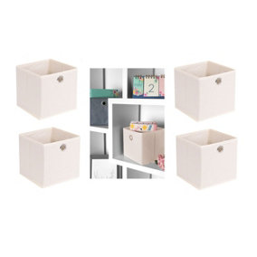 4x Small Cream Folding Storage Cube Collapsible Fabric Storage Box 18cm