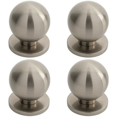 4x Small Solid Ball Cupboard Door Knob 25mm Dia Satin Nickel Cabinet Handle