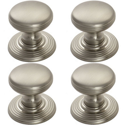 4x Smooth Ringed Cupboard Door Knob 28mm Dia Satin Nickel Cabinet Handle