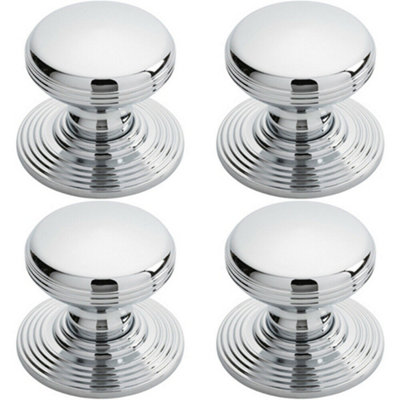 4x Smooth Ringed Cupboard Door Knob 35mm Dia Polished Chrome