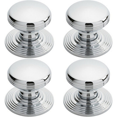 4x Smooth Ringed Cupboard Door Knob 35mm Dia Polished Chrome Cabinet Handle