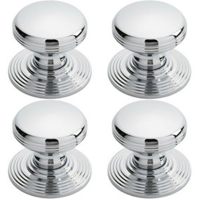 4x Smooth Ringed Cupboard Door Knob 35mm Dia Polished Chrome Cabinet Handle