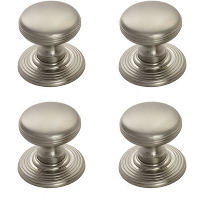 4x Smooth Ringed Cupboard Door Knob 35mm Dia Satin Nickel Cabinet Handle