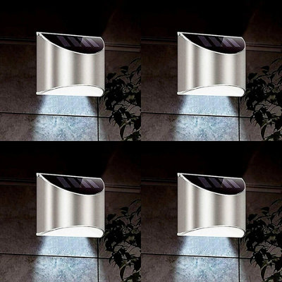 4X Solar Fence Wall Lights LED Outdoor Garden Lamps White Light