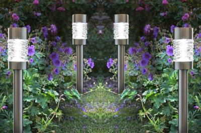 4x Solar Power Bollard Stake Lights LED