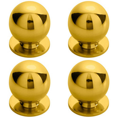 4x Solid Ball Cupboard Door Knob 25mm Diameter Polished Brass Cabinet Handle