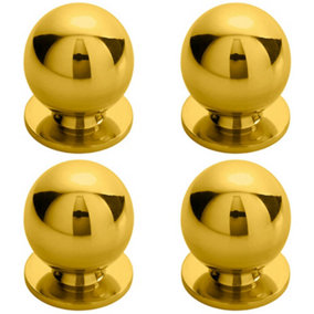 4x Solid Ball Cupboard Door Knob 25mm Diameter Polished Brass Cabinet Handle