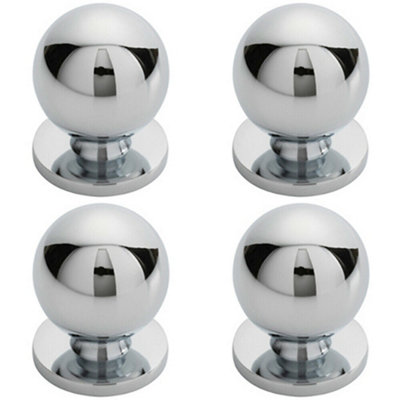 4x Solid Ball Cupboard Door Knob 25mm Diameter Polished Chrome Cabinet Handle