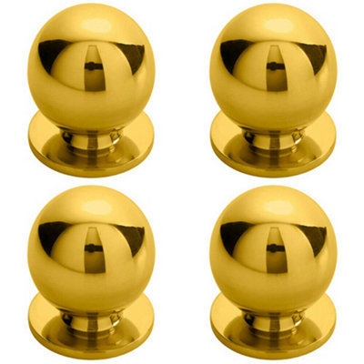 4x Solid Ball Cupboard Door Knob 30mm Diameter Polished Brass Cabinet Handle