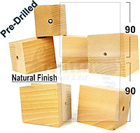 4x SOLID BLOCK WOOD FEET REPLACEMENT FURNITURE LEGS 90mm HEIGHT SOFAS CHAIRS CABINETS PreDrilled TSP2037 Natural