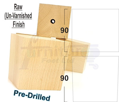 4x SOLID BLOCK WOOD FEET REPLACEMENT FURNITURE LEGS 90mm HEIGHT SOFAS CHAIRS CABINETS PreDrilled TSP2037 Raw