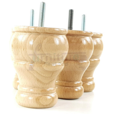 4x SOLID NATURAL WOOD BUN FEET TURNED WOODEN FURNITURE LEGS SOFAS CHAIRS STOOLS M10 CWC802