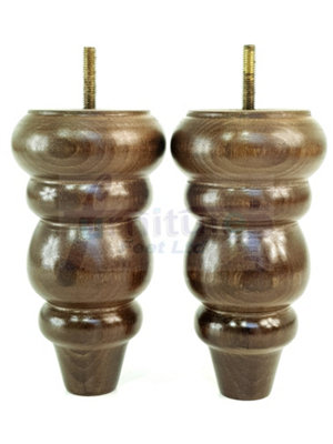 4x Solid Turned Wood Furniture Legs Chair Settee Feet 155mm 8mm Thread Antique Brown Stain