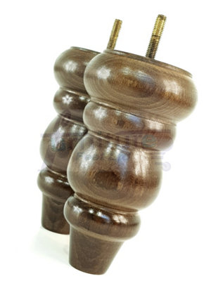 4x Solid Turned Wood Furniture Legs Chair Settee Feet 155mm 8mm Thread Antique Brown Stain