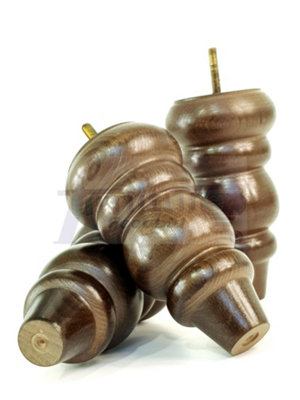 4x Solid Turned Wood Furniture Legs Chair Settee Feet 155mm 8mm Thread Antique Brown Stain