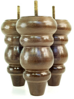 4x Solid Turned Wood Furniture Legs Chair Settee Feet 155mm 8mm Thread Antique Brown Stain