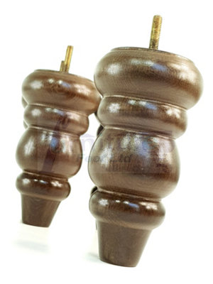 4x Solid Turned Wood Furniture Legs Chair Settee Feet 155mm 8mm Thread Antique Brown Stain