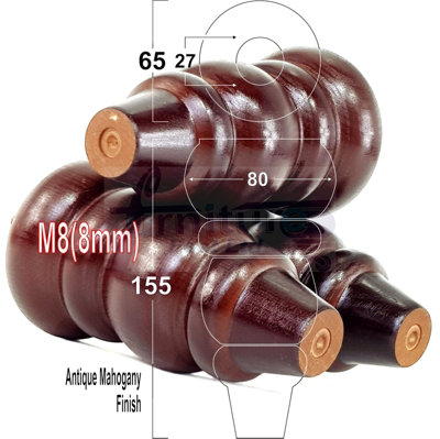 4x Solid Turned Wood Furniture Legs Chair Settee Feet 155mm 8mm Thread: Antique Mahogany