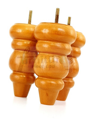 4x Solid Turned Wood Furniture Legs Chair Settee Feet 155mm 8mm Thread Golden Oak Stain