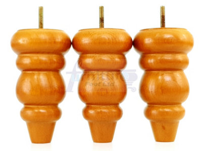 4x Solid Turned Wood Furniture Legs Chair Settee Feet 155mm 8mm Thread Golden Oak Stain