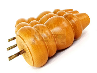 4x Solid Turned Wood Furniture Legs Chair Settee Feet 155mm 8mm Thread Golden Oak Stain