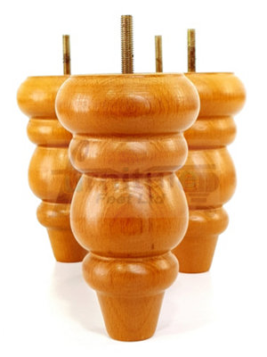 4x Solid Turned Wood Furniture Legs Chair Settee Feet 155mm 8mm Thread Golden Oak Stain