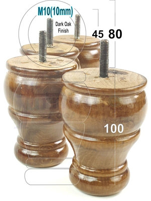 4x SOLID WOOD BUN FEET DARK OAKTURNED WOODEN FURNITURE LEGS SOFAS