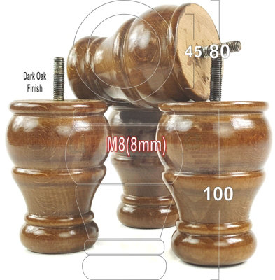 4x SOLID WOOD BUN FEET DARK OAKTURNED WOODEN FURNITURE LEGS SOFAS