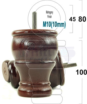 4x SOLID WOOD BUN FEET MAHOGANY TURNED WOODEN FURNITURE LEGS SOFAS