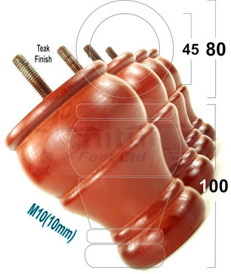 4x SOLID WOOD BUN FEET TEAK TURNED WOODEN FURNITURE LEGS SOFAS CHAIRS STOOLS M10 CWC802