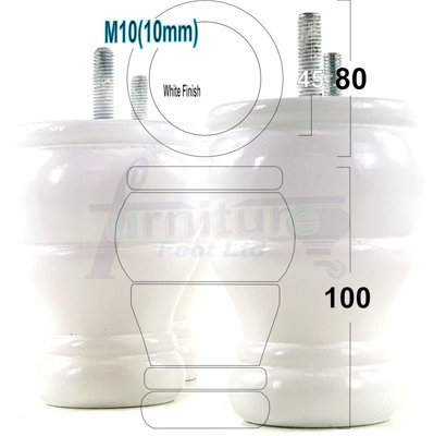 4x SOLID WOOD BUN FEET WHITE TURNED WOODEN FURNITURE LEGS SOFAS CHAIRS