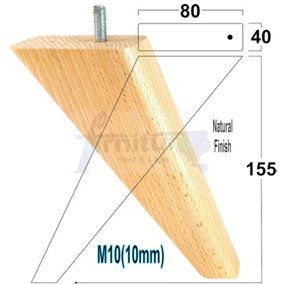 4x SOLID WOOD REPLACEMENT FEET 150mm HIGH ANGLED FURNITURE LEGS SOFAS CHAIRS STOOLS M10 Natural