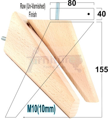 4x SOLID WOOD REPLACEMENT FEET 150mm HIGH ANGLED FURNITURE LEGS SOFAS CHAIRS STOOLS M10 Raw