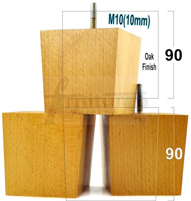 4x SOLID WOODEN FEET REPLACEMENT FURNITURE LEGS 90mm HEIGHT SOFAS CHAIRS STOOLS M10 TSP2037 Oak