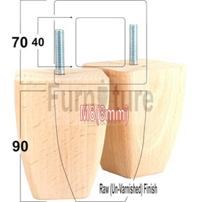 4x SOLID WOODEN FEET REPLACEMENT FURNITURE LEGS 90mm HEIGHT  SOFAS CHAIRS STOOLS M8 (8mm) TSP2031 (Raw)