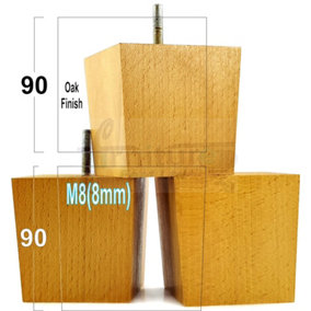 4x SOLID WOODEN FEET REPLACEMENT FURNITURE LEGS 90mm HEIGHT SOFAS CHAIRS STOOLS M8 TSP2037 Oak
