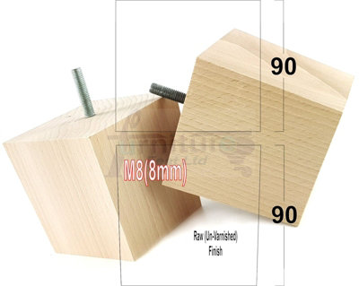 4x SOLID WOODEN FEET REPLACEMENT FURNITURE LEGS 90mm HEIGHT SOFAS CHAIRS STOOLS M8 TSP2037 Raw