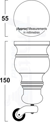 4x SOLID WOODEN FEET WITH CHROME CAULDRON CASTORS REPLACEMENT FURNITURE ...