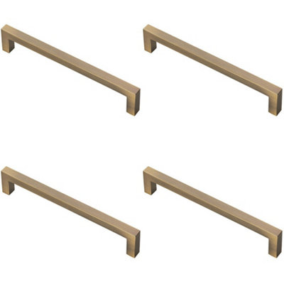 4x Square Block Pull Handle 170 x 10mm 160mm Fixing Centres Antique Brass