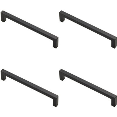 4x Square Block Pull Handle 170 x 10mm 160mm Fixing Centres Matt Black