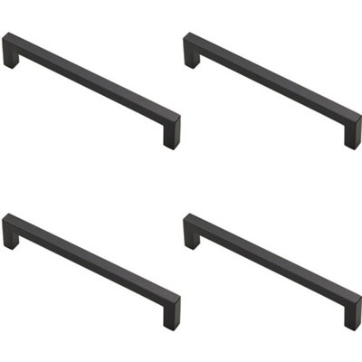 4x Square Block Pull Handle 170 x 10mm 160mm Fixing Centres Matt Black