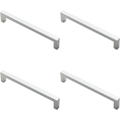 4x Square Block Pull Handle 170 x 10mm 160mm Fixing Centres Polished Chrome
