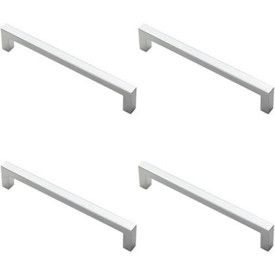 4x Square Block Pull Handle 170 x 10mm 160mm Fixing Centres Polished Chrome