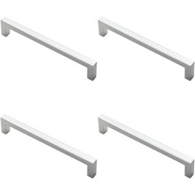 4x Square Block Pull Handle 170 x 10mm 160mm Fixing Centres Polished Chrome