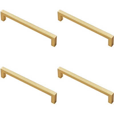 4x Square Block Pull Handle 170 x 10mm 160mm Fixing Centres Satin Brass