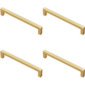 4x Square Block Pull Handle 170 x 10mm 160mm Fixing Centres Satin Brass