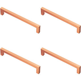 4x Square Block Pull Handle 170 x 10mm 160mm Fixing Centres Satin Copper